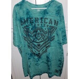 American Fighter T Shirt Tie Dye‎ Eagle Graphic Print Men's 4XL Teal embroidery
